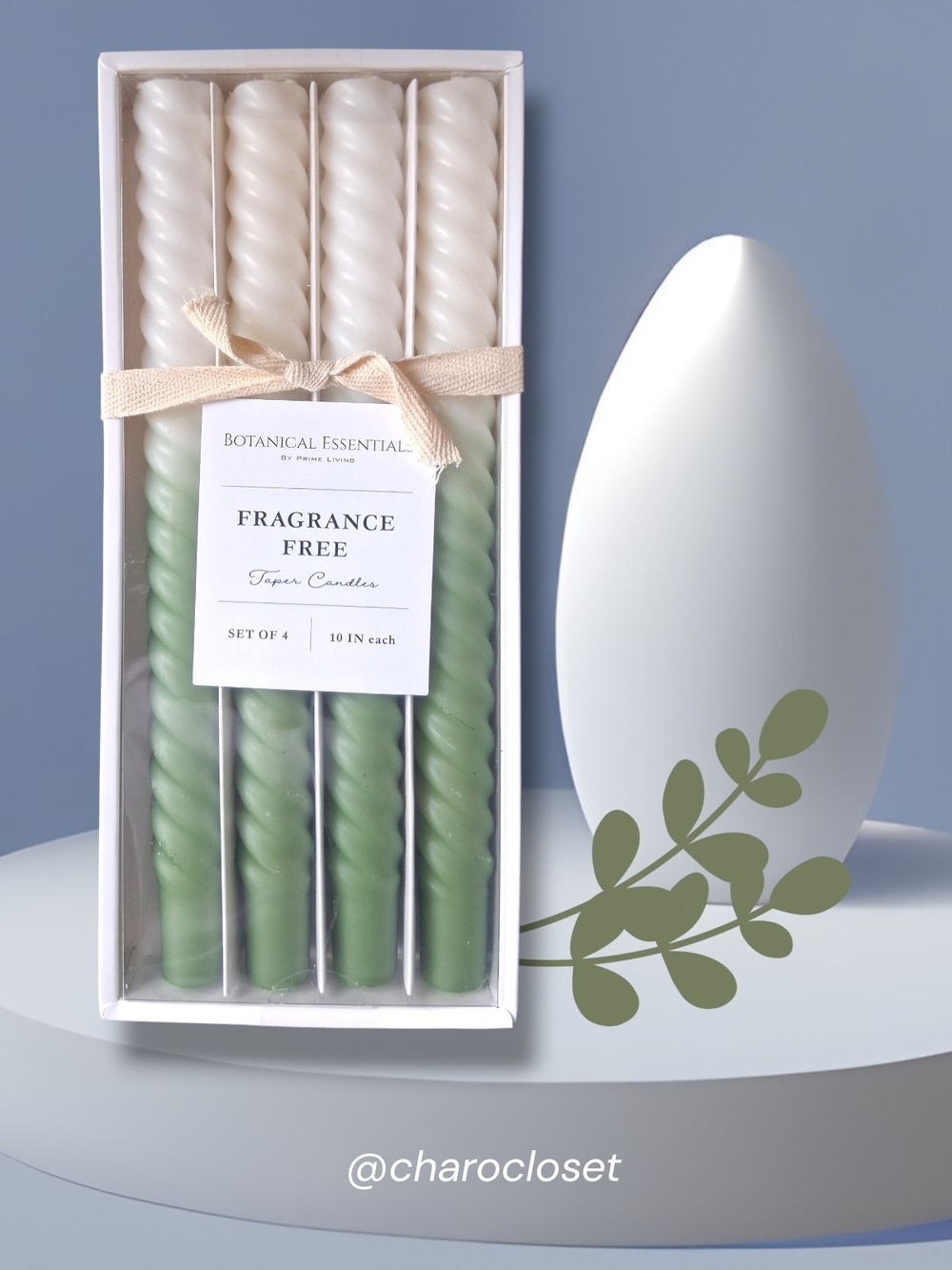 Botanical Essential Taper Candles Cream & Sage Green
